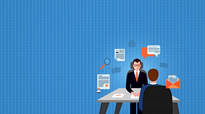 Women interviewing man for role in corporate environment